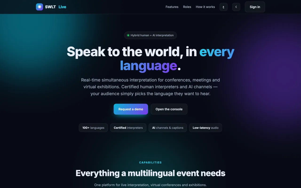 SWLT Live — real-time interpretation platform